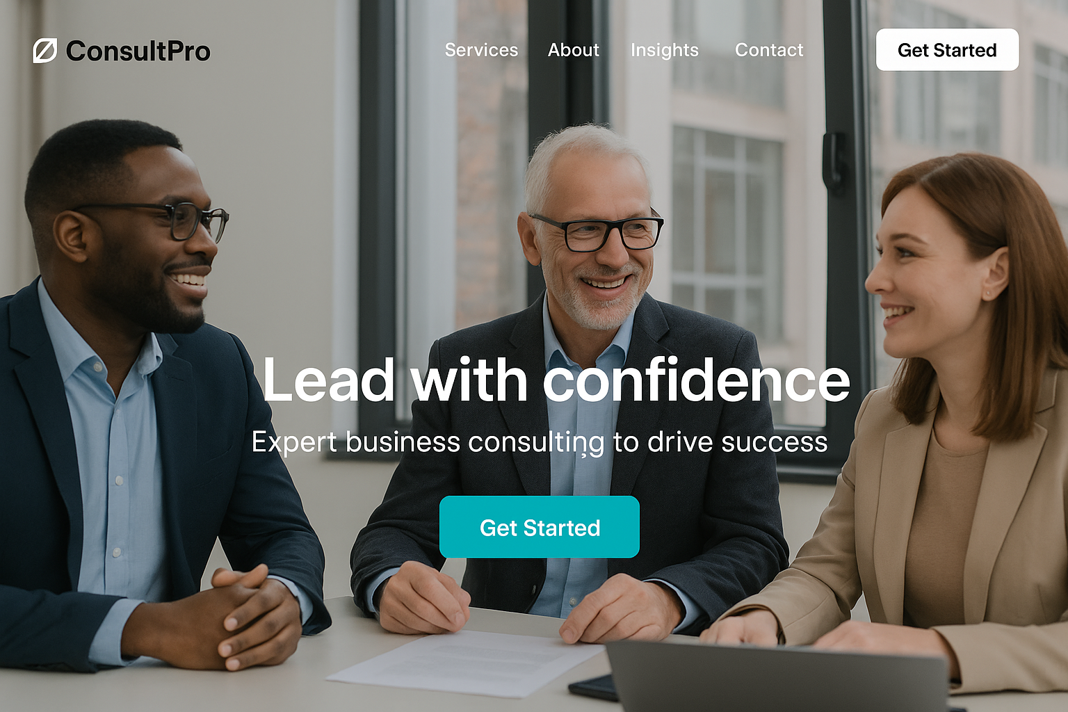 ConsultPro consulting website showing professional services and thought leadership content