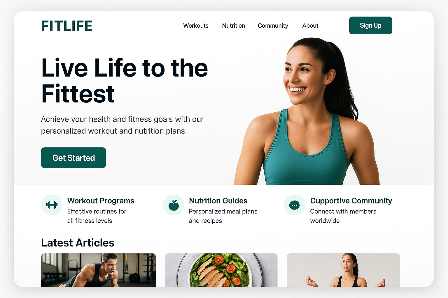 FitLife wellness brand website featuring fitness community and lifestyle content
