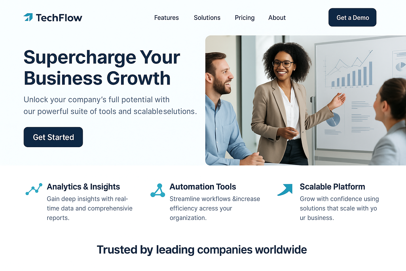 TechFlow SaaS dashboard showing business growth analytics and automation tools